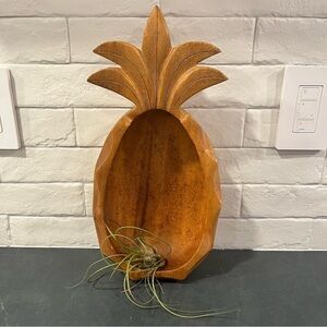 Wooden pineapple carved bowl planter vintage MCM